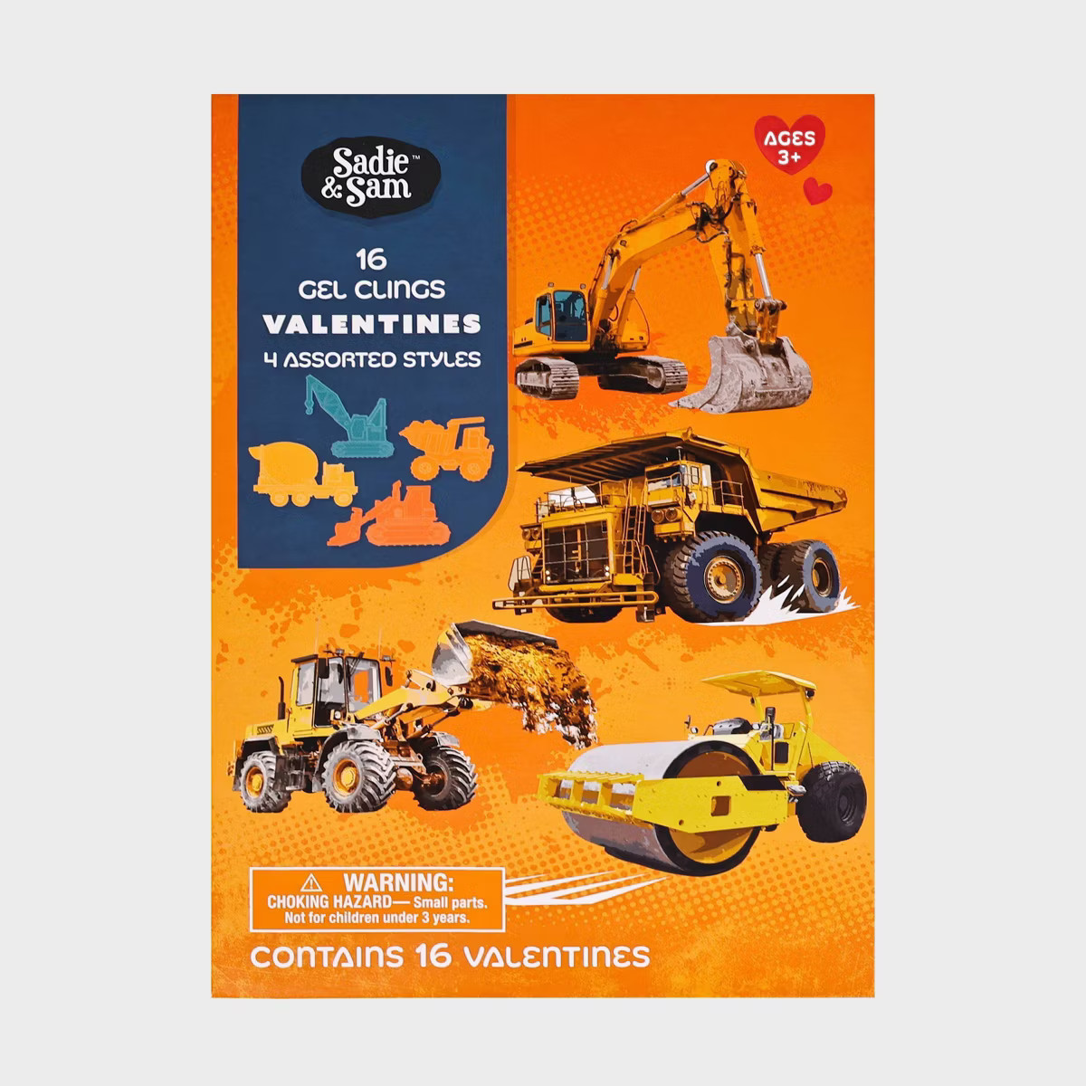 Sadie & Sam 16ct Construction Trucks Gel Clings Valentine's Day Exchange Cards | Target