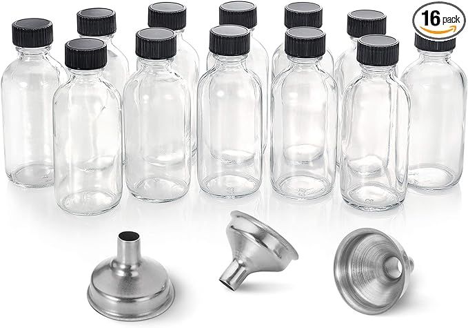 12 Pack, 2 oz Small Clear Glass Bottles w/ Lid & 3 Stainless Steel Funnels - 60ml Boston Sample B... | Amazon (US)