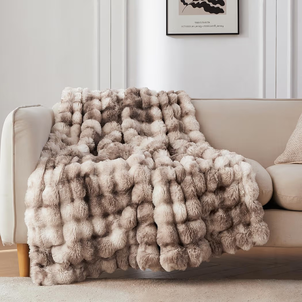 COOVA Faux Fur Throw Blanket for Couch, Cozy Soft and Fuzzy Plush Rabbit Fur Bubble Blanket for S... | Amazon (US)
