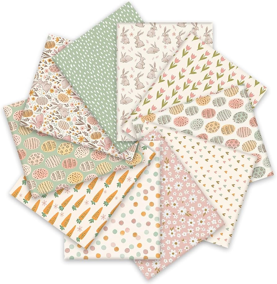 Whaline 10Pcs Easter Cotton Fabric Bundles Easter Bunny Egg Carrot Flower Fat Quarters Pastel Eas... | Amazon (US)