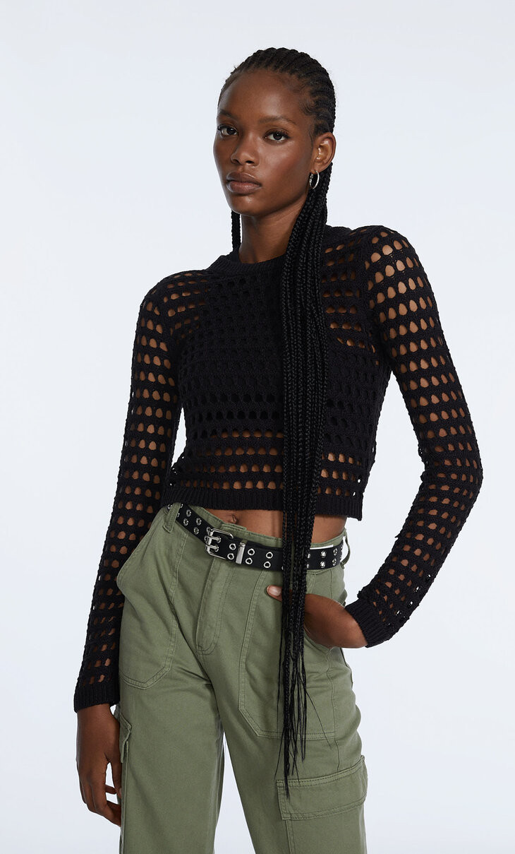 Mesh knit sweater | Stradivarius (UK)