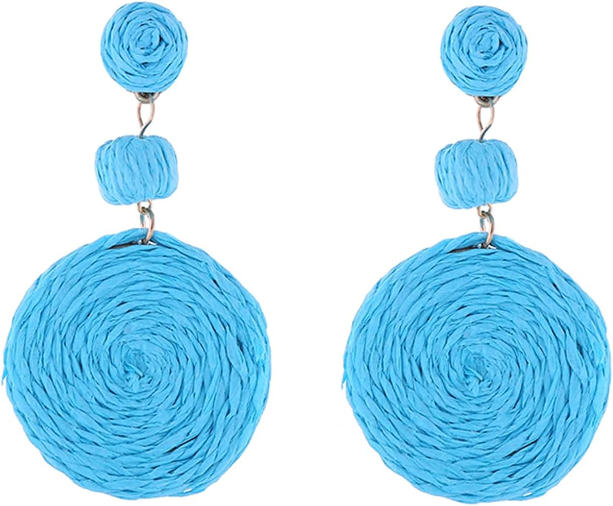 Boho Raffia Ball Earrings for Women, Handmade Statement Drop Earrings Straw Dangle Earrings Beach... | Amazon (US)