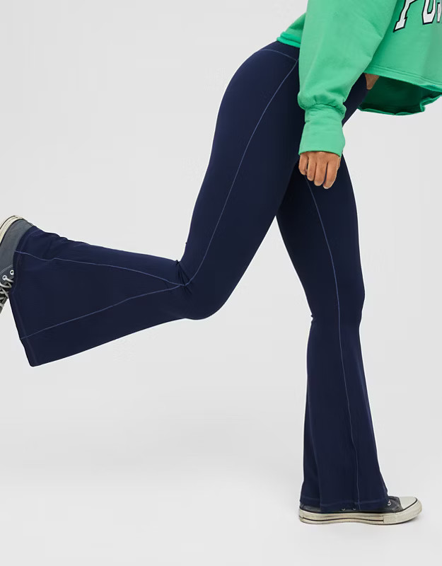 OFFLINE By Aerie Real Me High Waisted Crossover Rib Super Flare Legging | American Eagle Outfitters (US & CA)