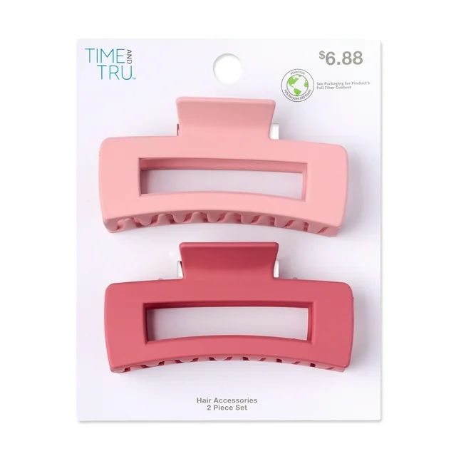 Time and Tru Women's Adult Women's Claw Clips, 2-Pack Pink | Walmart (US)