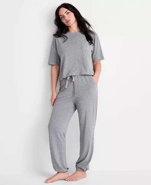Women's 2-Piece Short-Sleeve T-Shirt and Joggers Pajama Set, Macy's Exclusive | Macy's