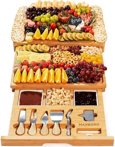 Extra Large 33.7x15.7 inch Charcuterie Boards Gift Set, 100% Bamboo Cheese Board and Knife Set, C... | Amazon (US)