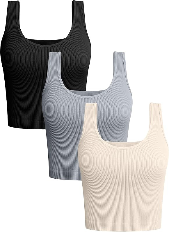 OQQ Women's 3 Piece Tank Tops Ribbed Seamless Workout Exercise Shirts Yoga Sleeveless Crop Tops | Amazon (US)