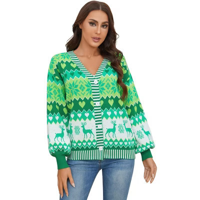 Clearlove Christmas Sweaters for Women Fun Patterns Cute Cardigans Merry Winter Open Front Knit Sweaters Outerwear Green L | Target
