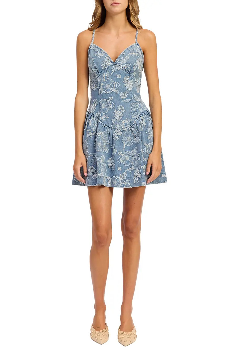 Opal Floral Appliqué Denim Minidress | Nordstrom