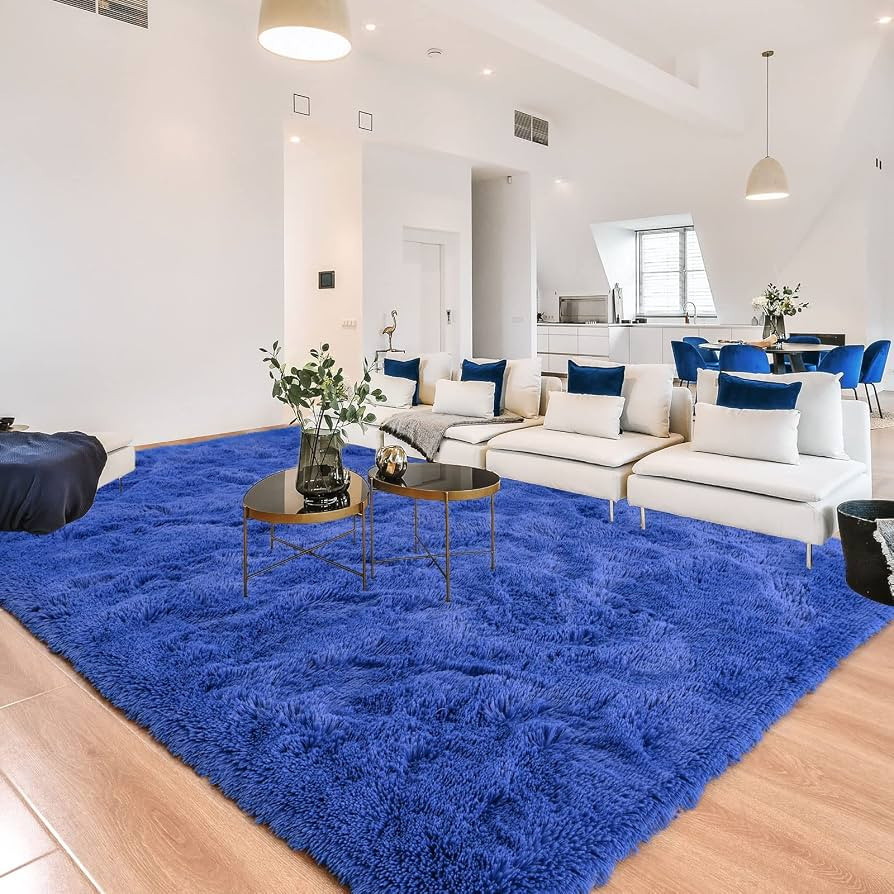 Navy Blue Fluffy Living Room Rugs, Shag Area Rug 6x9 for Bedroom, Furry Carpet for Kids Boys Teen... | Amazon (US)