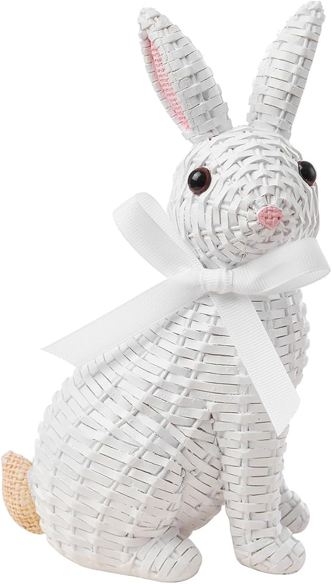 Rattan Rabbit Bow Resin Ornament (8.1in White Seat, Multi Color) for Home Decoration and Easter G... | Amazon (US)