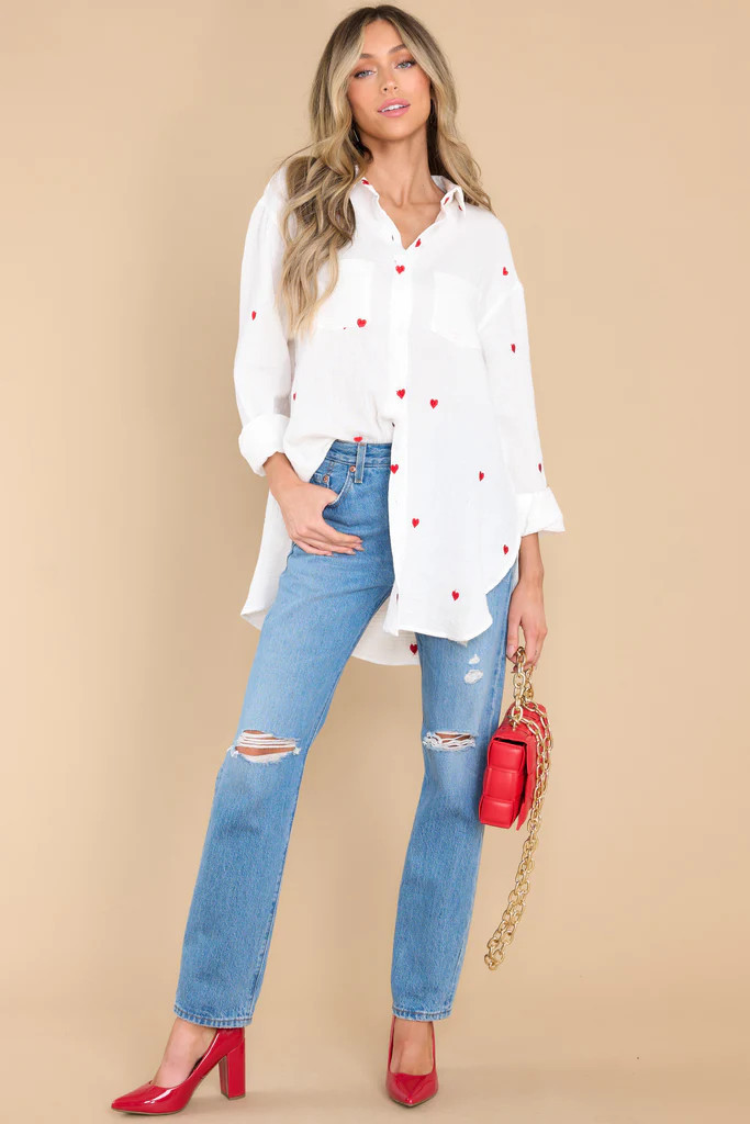 Raining Hearts Ivory Multi Print Top | Red Dress 