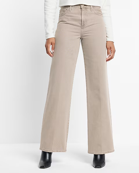 High Waisted Tan Wide Leg Jeans | Express
