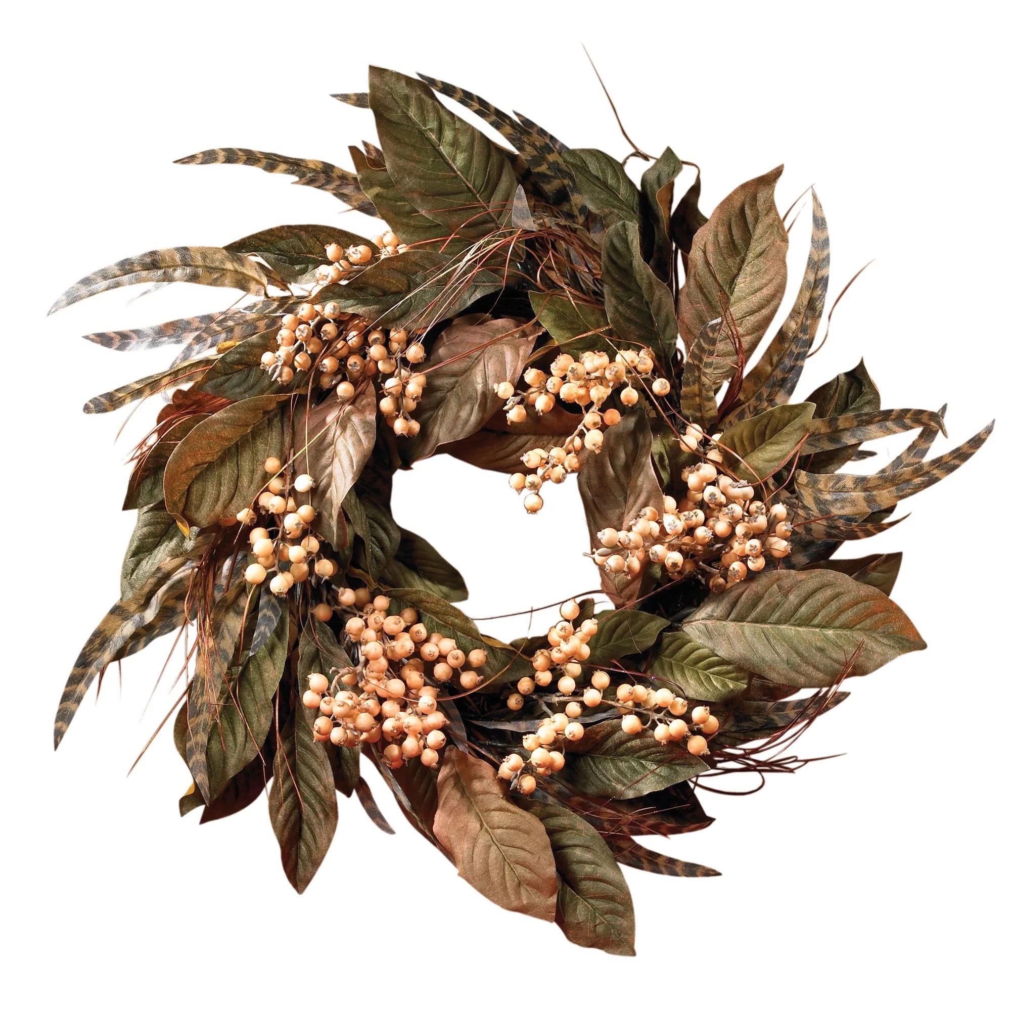 Nearly Natural 24in. Feather and Berry Artificial Wreath (Assorted Colors) | Walmart (US)