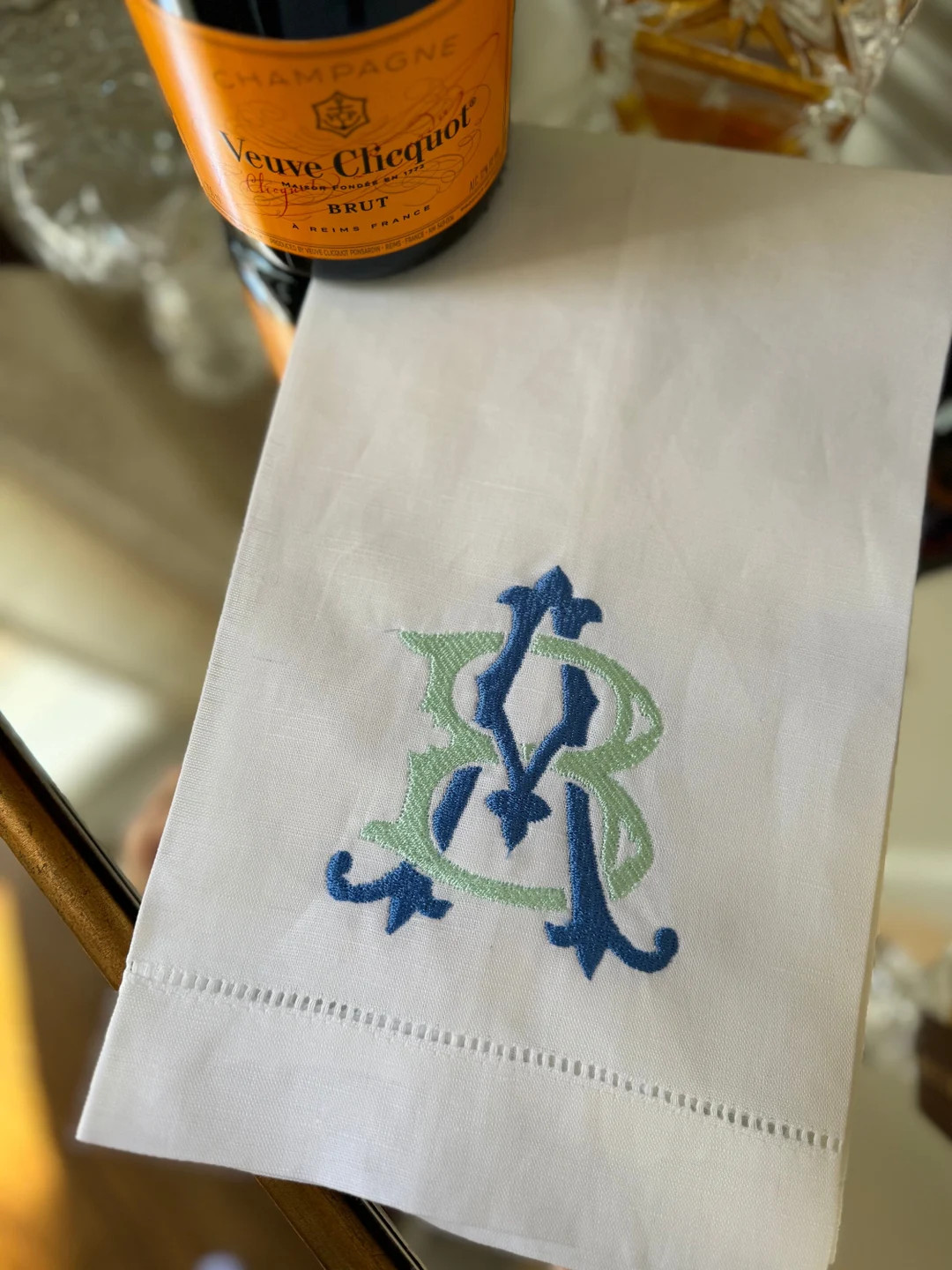 Two Letter Monogrammed Linen Hemstitched Teal Towel, Engagement Gift, Housewarming Gift, Grandmil... | Etsy (US)