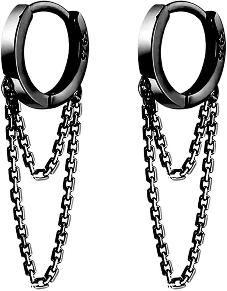 Reffeer Solid 925 Sterling Silver Tassel Chain Drop Dangle Small Hoop Earrings Huggie for Women T... | Amazon (US)