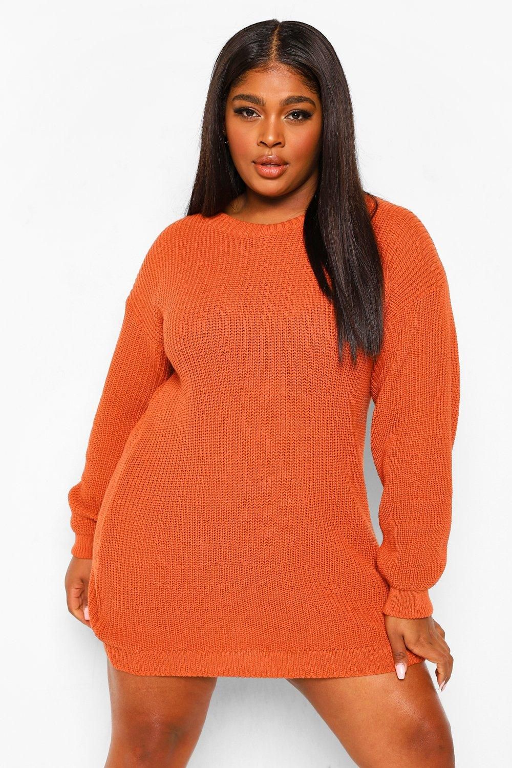 Womens Plus Crew Neck Sweater Dress - Beige - 16 | Boohoo.com (US & CA)