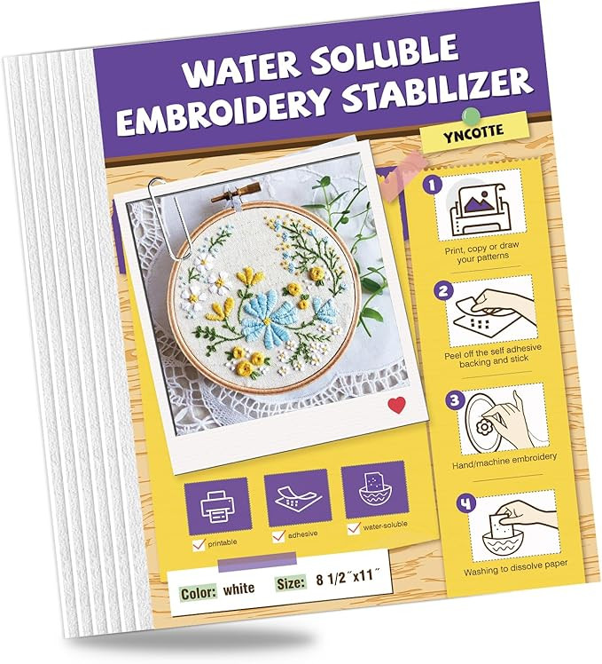 Water Soluble Embroidery Paper, 6PCS 8.5"x11" Printable and Self-Adhesive Embroidery Transfer Pap... | Amazon (US)