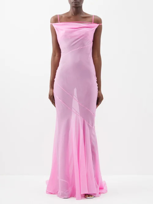 Jacquemus - Draggiu Mermaid-hem Sheer Silk-blend Chiffon Dress - Womens - Pink | Matches (US)