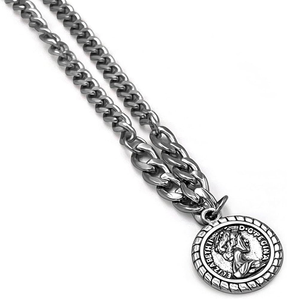 NC Two-sided Coin Pendant Necklace Titanium Steel Silver Vintage Textured Medallion Necklace Roun... | Amazon (US)