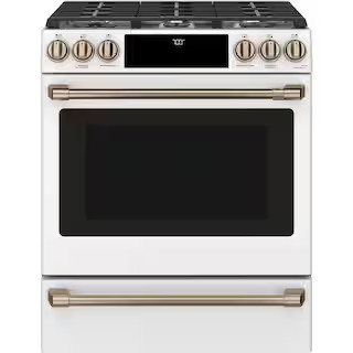 Cafe 30 in. 5.6 cu. ft. Smart Slide-In Gas Range in Matte White with True Convection, Air Fry CGS... | The Home Depot