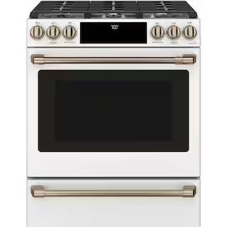 Cafe 30 in. 5.6 cu. ft. Smart Slide-In Gas Range in Matte White with True Convection, Air Fry CGS... | The Home Depot