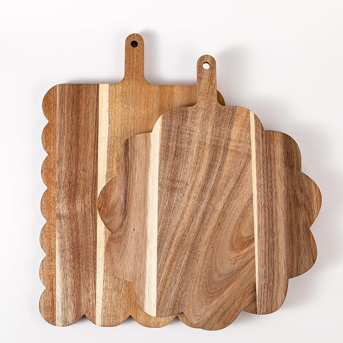 2 Pcs Acacia Wood Scalloped Cutting Board with Handle, Decorative Chopping Board for Kitchen, Woo... | Amazon (US)