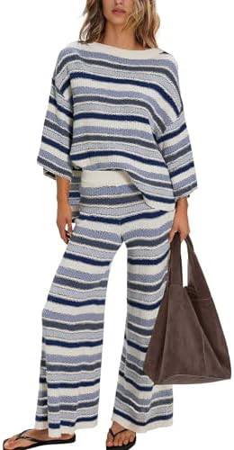 LAMISSCHE Striped Lounge Set 2 Piece Sweater Sets Womens Loungewear Set Oversized Sweater And Pan... | Amazon (US)