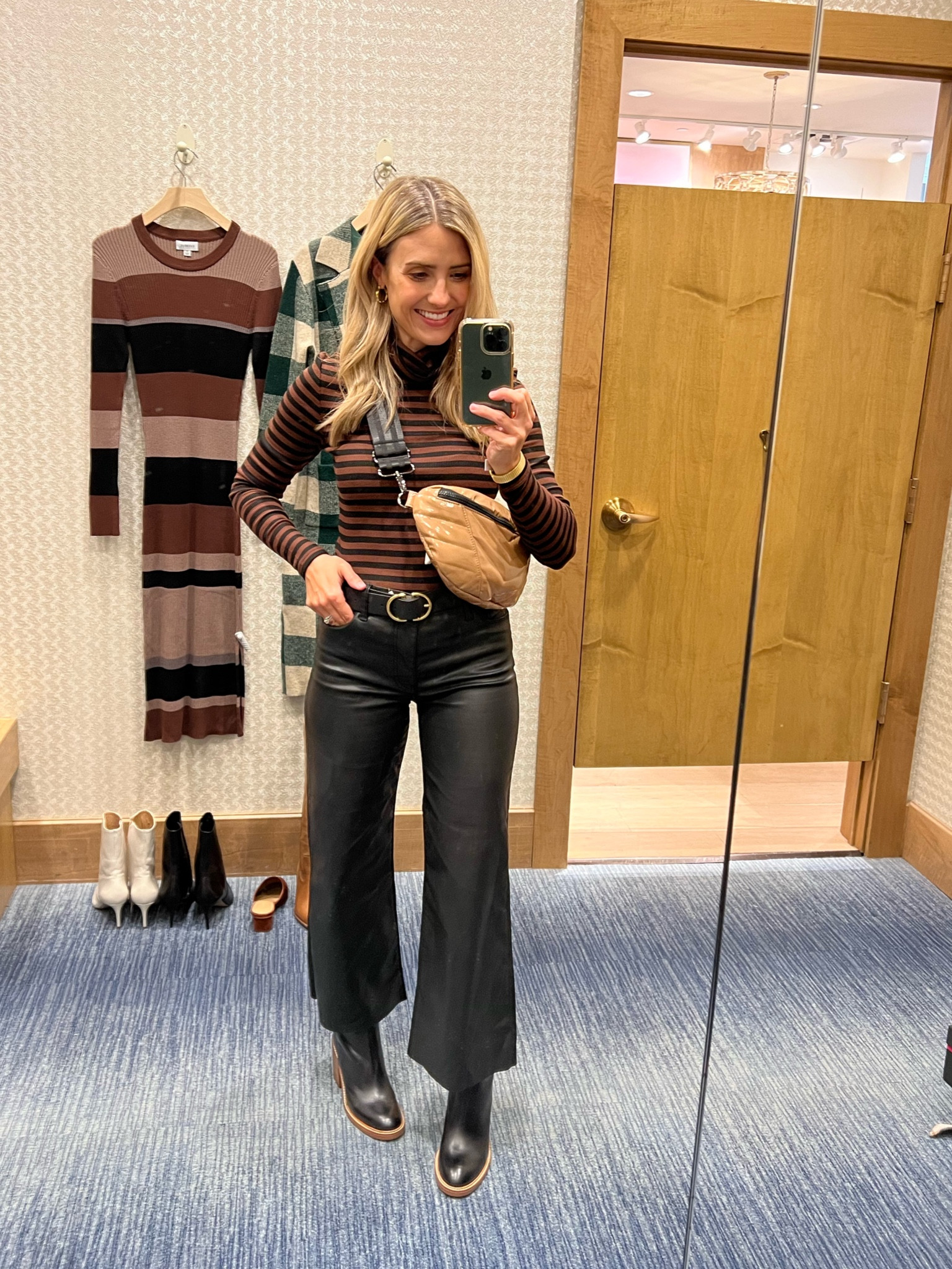 Love this fall ready look that works well from breakfast to date night. I walked with the boots at an art fair and they are actually super comfortable! The heel color goes so great with the cute crossbody (and you can buy different colored straps for the crossbody to switch things up). 

#LTKSeasonal #LTKstyletip #LTKshoecrush