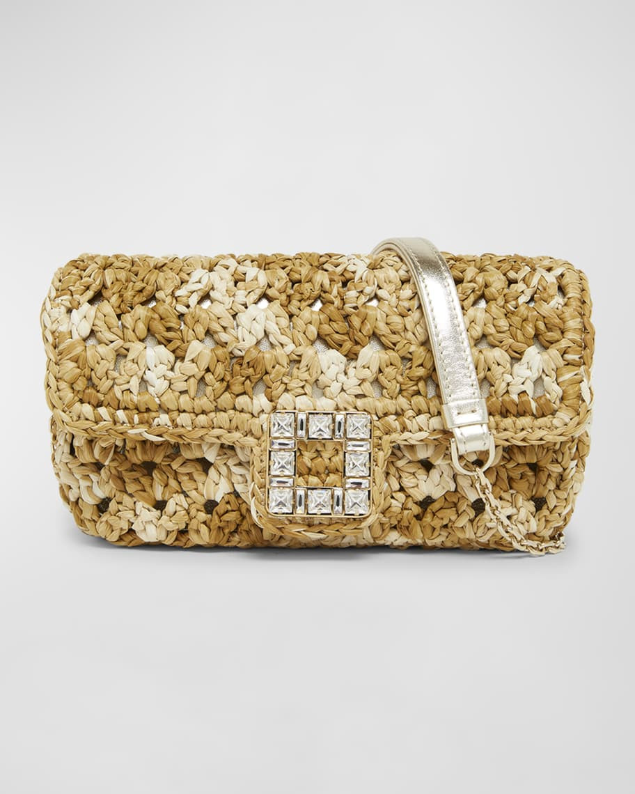 Roger Vivier Buckle Crochet Raffia Crossbody Bag | Neiman Marcus