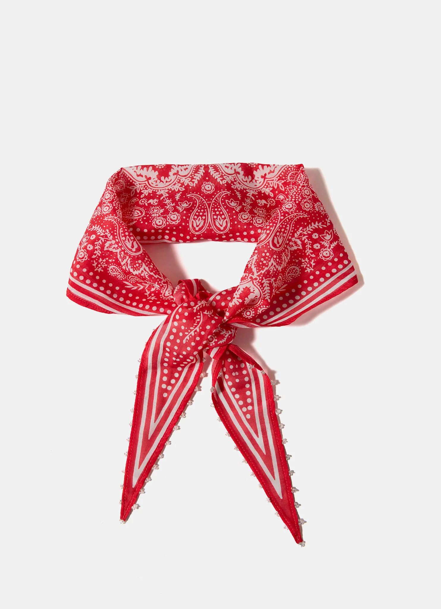 Red Paisley Print Beaded Neck Scarf | Mint Velvet