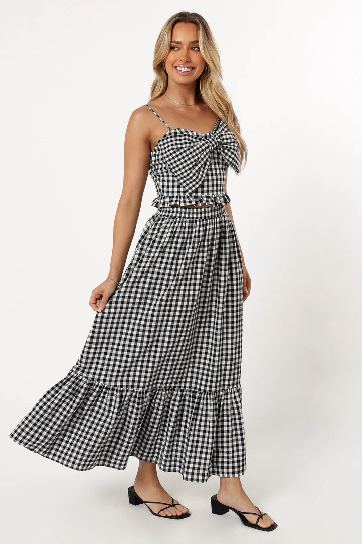 Bambi Tiered Midi Skirt - Black Gingham | Petal & Pup (US)
