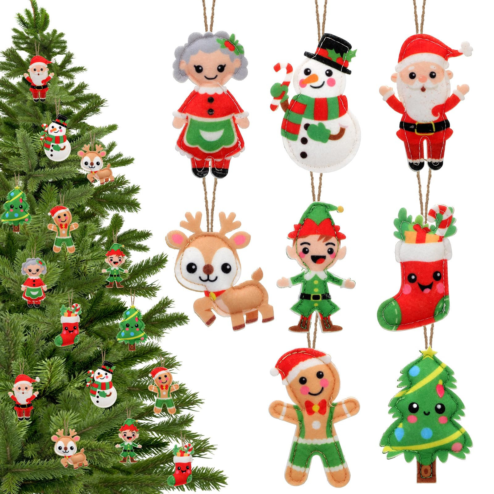 Peryiter 8 Pcs 3D Christmas Felt Ornament Set Felt Hanging Charms Christmas Tree Santa Clause Gin... | Amazon (US)