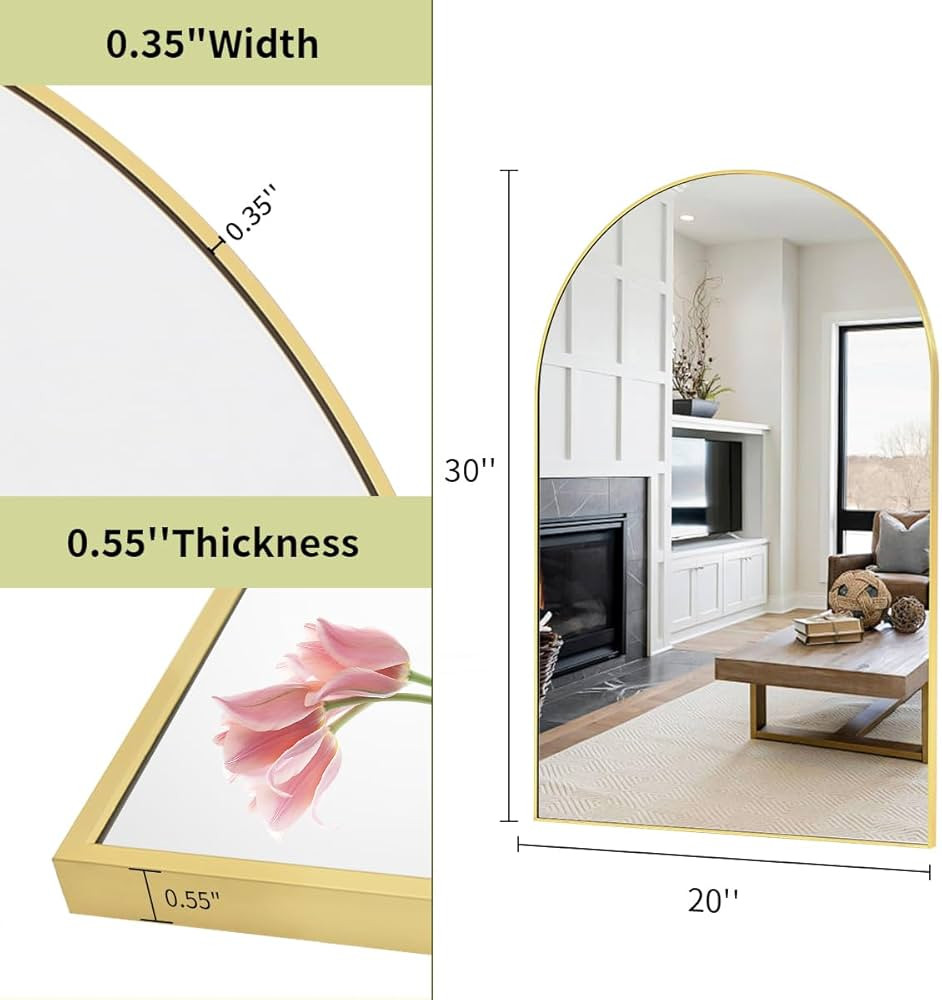 BEAUTYPEAK 20"x30" Arch Bathroom Mirror, Wall Mounted Mirror, Gold Vanity Wall Mirror w/Metal Fra... | Amazon (US)