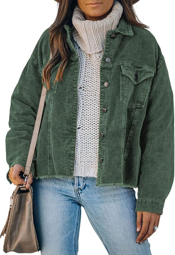 Dokotoo Womens Corduroy Jackets Button Down Long Sleeve Casual Shacket Coats Outwear | Amazon (US)