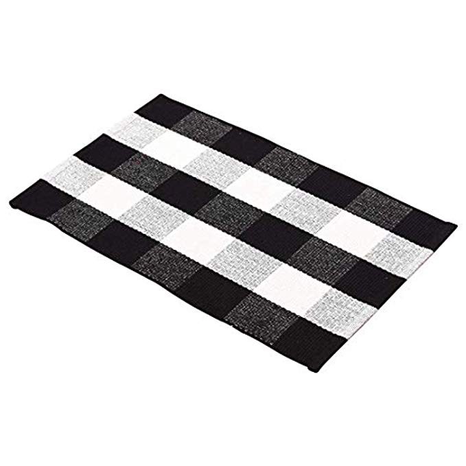 Cotton Bath Runner Buffalo Check Rug Black and White Plaid Runner Cotton Hand-Woven Checkered Carpet | Amazon (US)