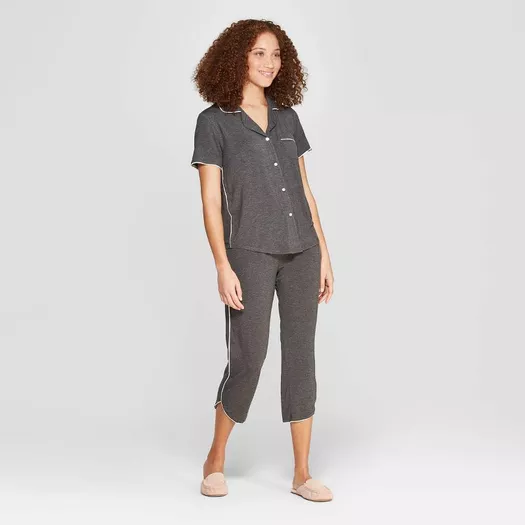 Women's Beautifully Soft Long Sleeve Notch Collar Top and Shorts Pajama Set  