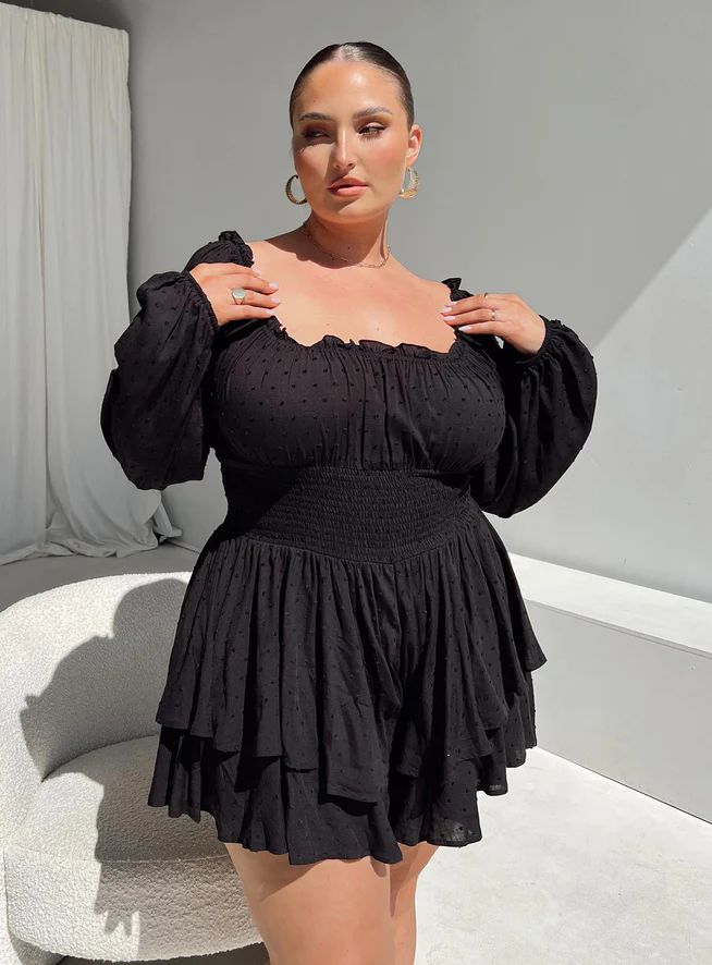 The Love Galore Long Sleeve Romper Black Curve | Princess Polly US
