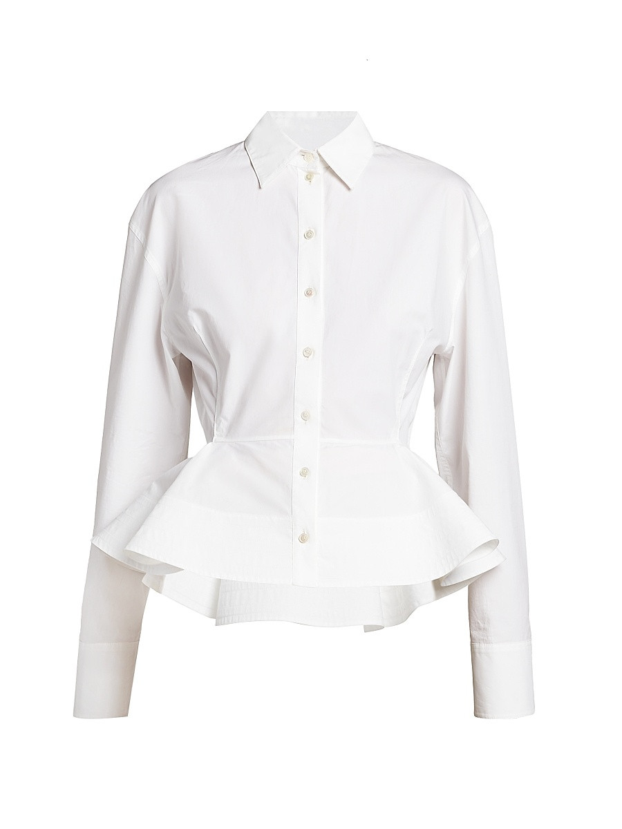 Women's Poplin Cotton Peplum Shirt - Pure White - Size 0 | Saks Fifth Avenue