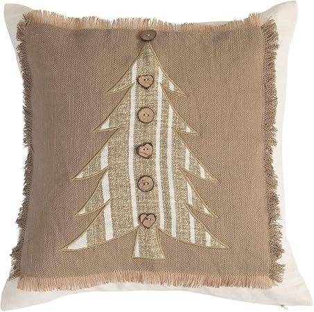 Creative Co-Op Jute and Cotton Pillow with Embroidered Christmas Tree | Amazon (US)