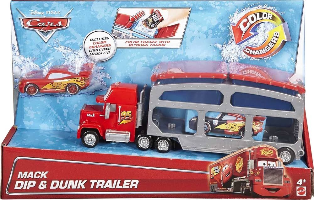 Mattel Disney Cars Toys Mack Toy Truck & Lightning McQueen Color-Change Car, Dip & Dunk Trailer w... | Amazon (US)