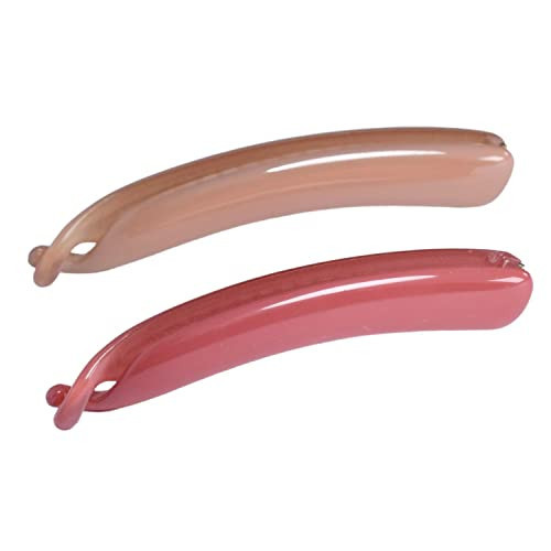 Parcelona French Small 3 ¾” Celluloid Set of 2 French Banana Hair Clip Flexible Ponytail Holder Fashion Durable Styling Women Hair Accessories, Made in France (Rose Pink -Solid Beige Brown) | Amazon (US)