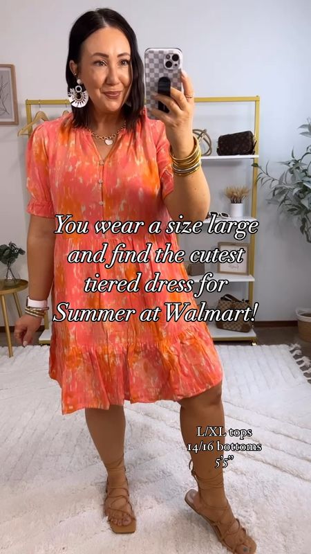 I found the cutest tiered dresses at Walmart!  Only $17.98!

Size large fits perfectly! 
Go with your normal size in the strappy sandals. 
XL high waisted undies. 
Size 38DD minimizer bra  

#LTKFindsUnder50 #LTKMidsize #LTKSeasonal
