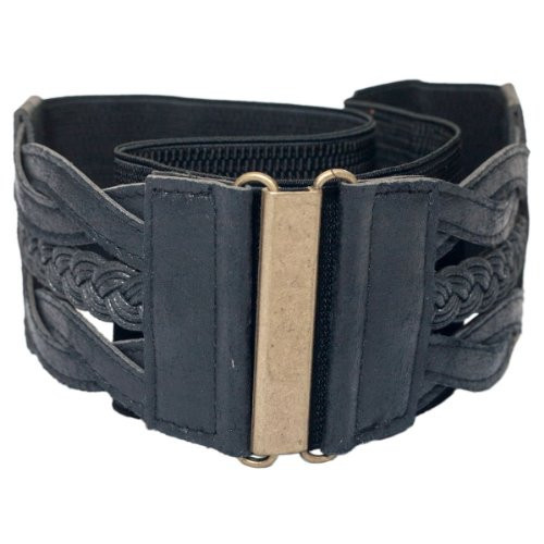 eVogues Plus Size Braided Elastic Stretchy Retro Wide Waist Cinch Belt Black - One Size Plus | Amazon (US)