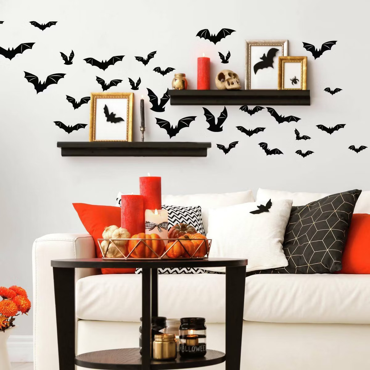 Halloween Bats Peel and Stick Wall Decal Black - RoomMates: Vinyl Self-Adhesive Modern Decor, 60 ... | Target