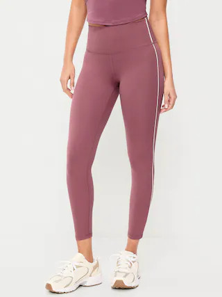 High-Waisted StudioSmooth 7/8 Side-Striped Leggings | Old Navy (US)
