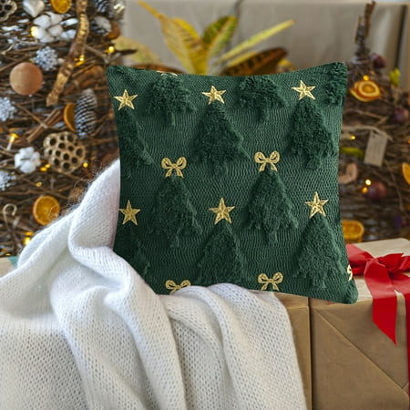 Seebayas Christmas Tree Snowflake Embroidered Pillow Cover 45x45cm Soft Polyester Couch Cushion Case for Sofa Chair Living Room Festive Decor | Walmart (US)