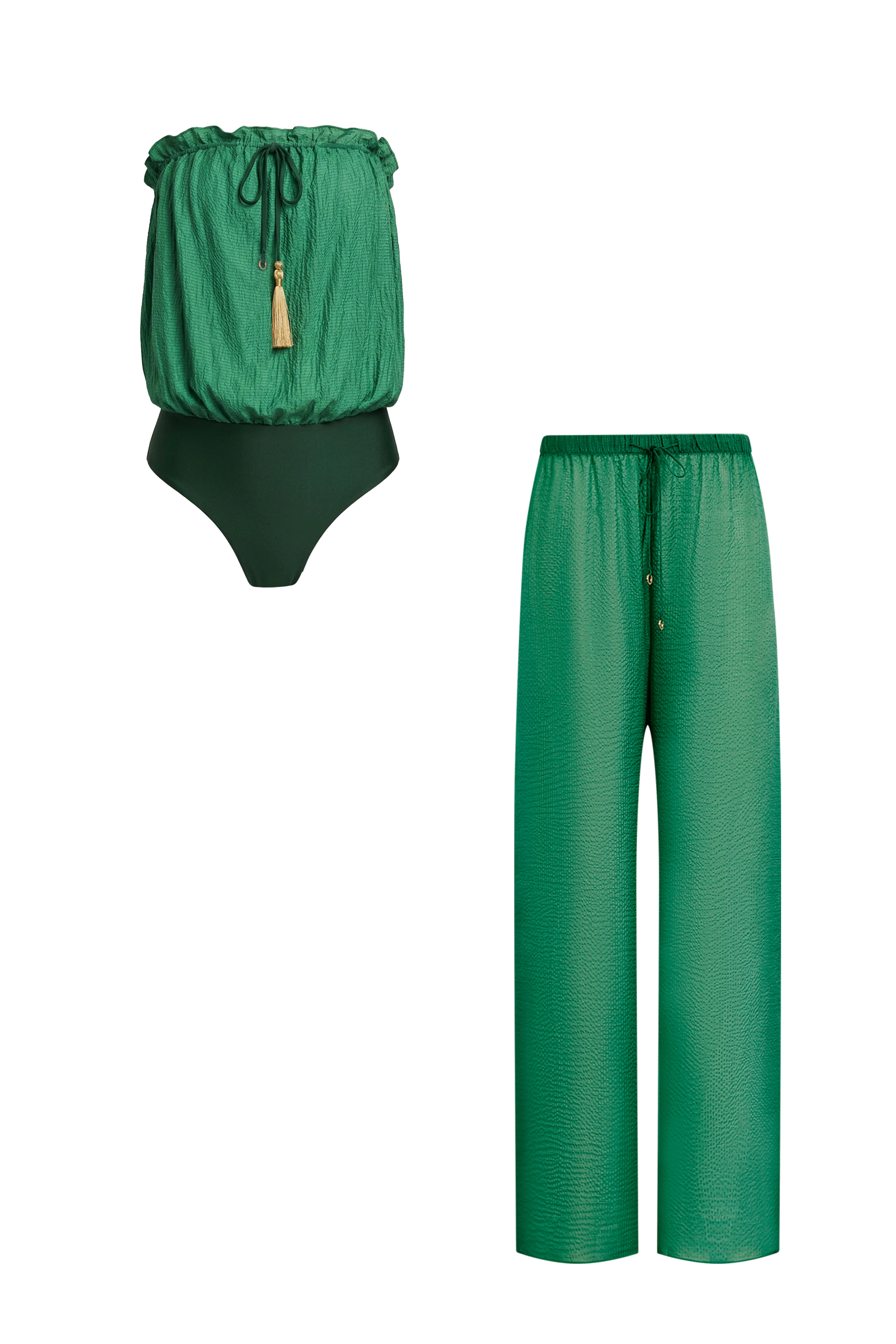 Forest Green Silk Trousers Bandeau Set | HANNE BLOCH | HANNE BLOCH