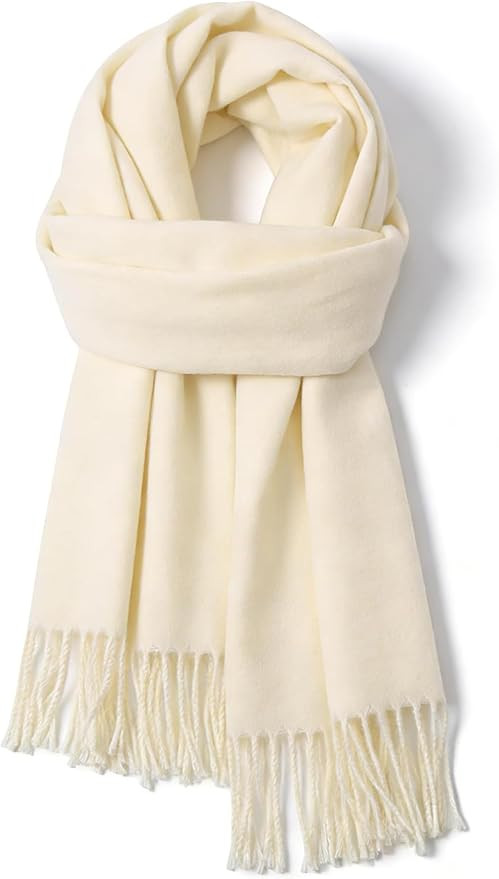 Winter Warm Cashmere Scarf for Women Men Tassels Shawl Wraps Soft Lightweight Solid Color Scarf | Amazon (US)