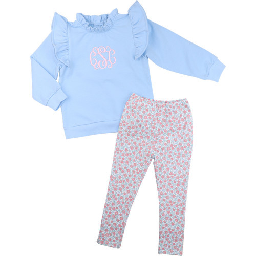 Pink And Blue Mini Floral Legging Set | Cecil and Lou